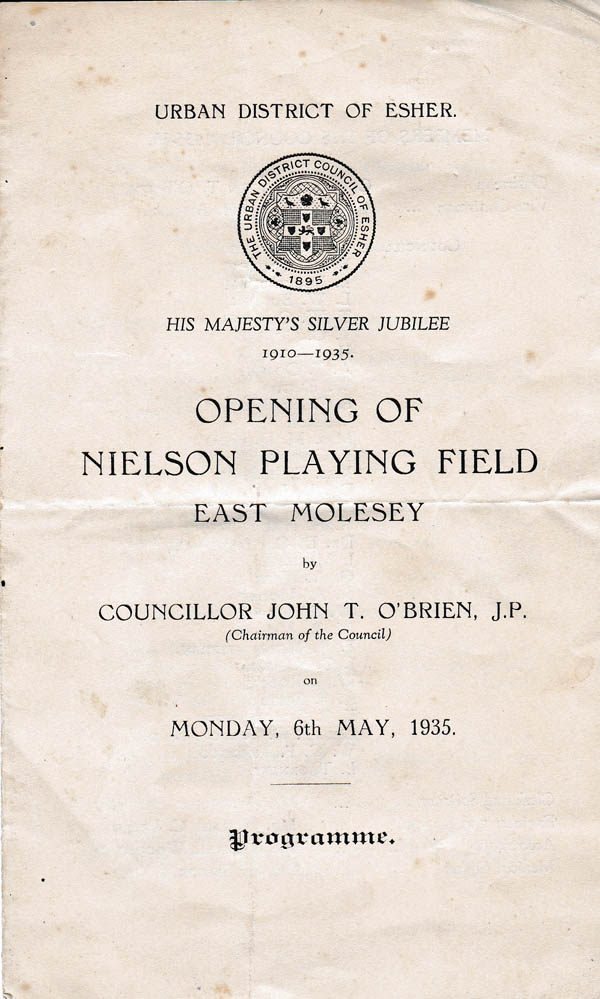 Programme for 1935 opening of Nielson's Field